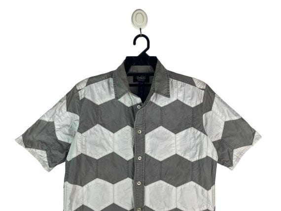 Vtg 90s Devilock hexagon patchwork button up shir… - image 2