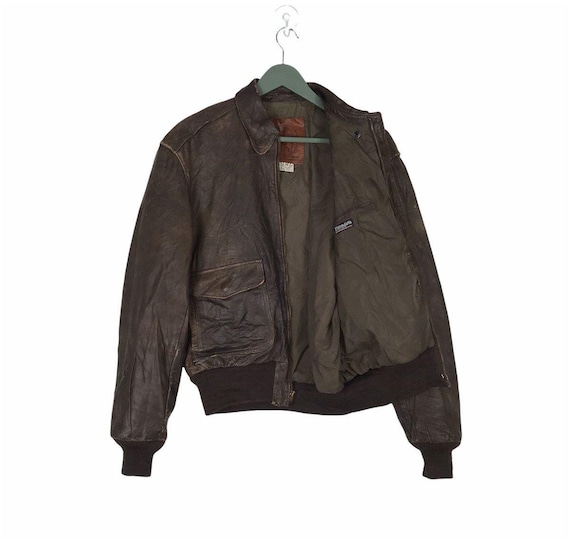 Vtg Rare 70s Golden Bear Type A2 Bomber Leather Jacket Size