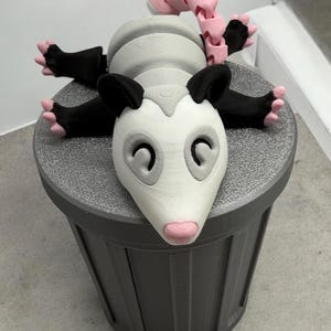 Full Size Articulated Opossum with Trash Can - 3D Printed Fidget Toy & Stress Relief Gift