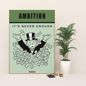 Monopoly Printable Wall Art - Ambition. Graffiti Canvas | Motivational Office Posters | Inspirational Art for Home Decor