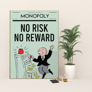 Monopoly Printable Wall Art - No Risk No Reward. Modern Art Canvas | Motivational Office Posters | Inspirational Art for Home Decor