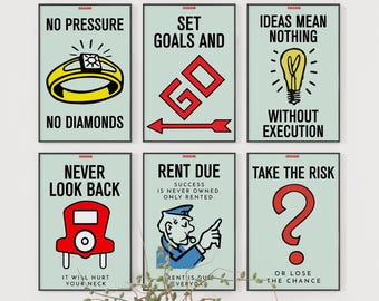 Monopoly Printable Wall Art -  6pcs, Risk, Never Look Back, Goals, Failure Motivational Painting, For Bedroom Living Room, Decor, Office
