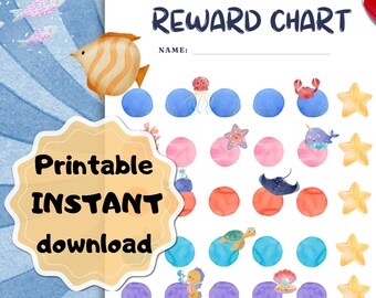 CHART kids to do reward kids learn chart printable reward POTTY train toddler chart wall art nursery marine decor sea animal chart room deco