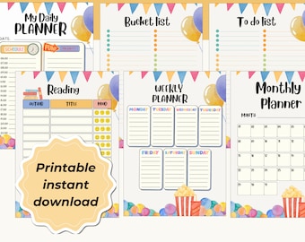 PLANNER for KIDS back to school printable activity reading chart for kid daily chore bucket list for childs to do list for kids routine Plan