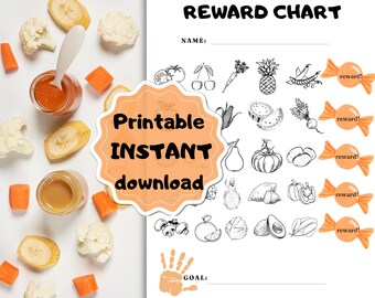 Picky eater REWARD CHART behavior printable eating tracker for kids fussy eater game healthy vegetable chart toddler gift for kid meal chart