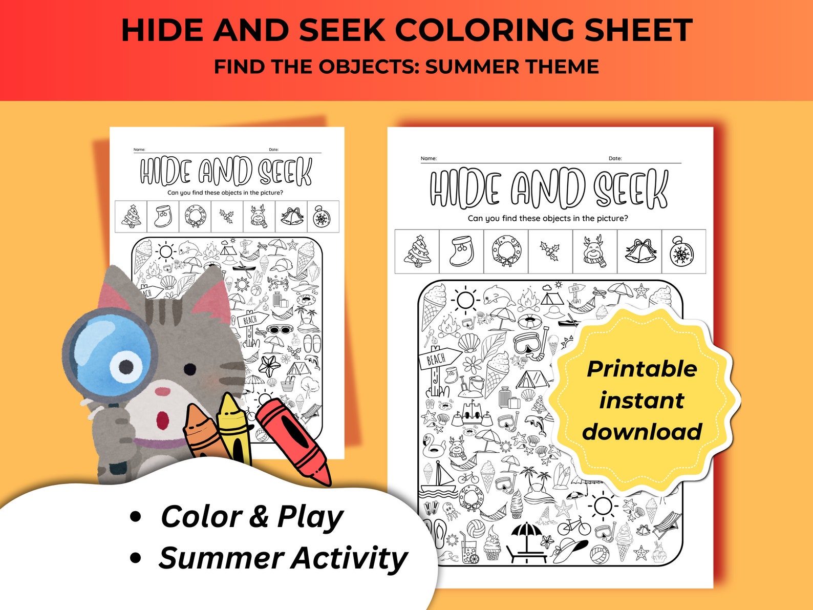 Summer Camp Activities for Kids at Home Printable Game Travel Coloring ...