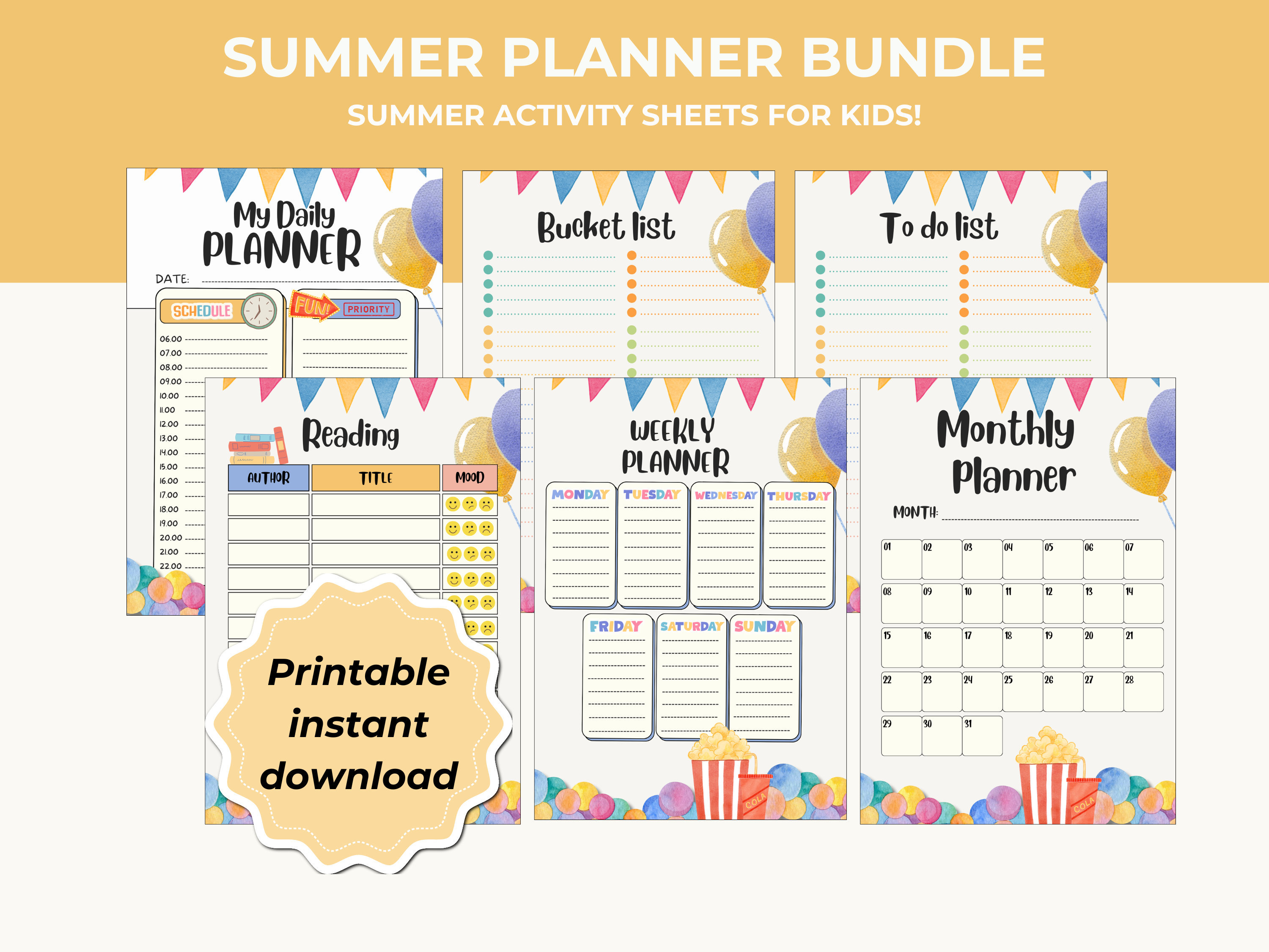Kids Planner Bundle: Daily, Weekly, Monthly Activity Charts (printable ...