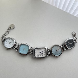 Pulsera de cinco relojes multicolor punk, pulsera de varios relojes con cadena de plata, joyería de reloj Y2K, pulsera de reloj personalizada, regalo de reloj de declaración unisex