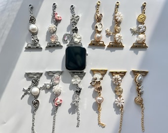 Y2K Cute Charm Apple Watch Band,Vintage Inspired Gold IWatch Strap,Handmade Adjustable Silver Smart Watch Band Chain,Unique Gift for Her