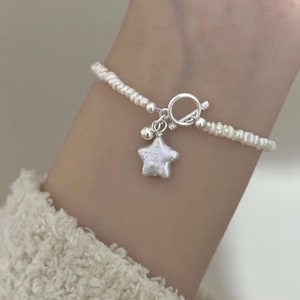 Baroque Pearl Star Pendant Bracelet,Elegant Beaded Pearl Bracelet,S925 Silver Beaded Jewelry,Star Shape Pearl Bracelet,Wedding Gift for Her