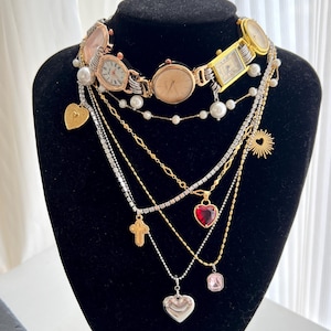 Vintage punk watch necklace, cross-heart layered necklace, Y2K choker,artistic vintage style, Trend Clutter Cool Necklace, For men and women