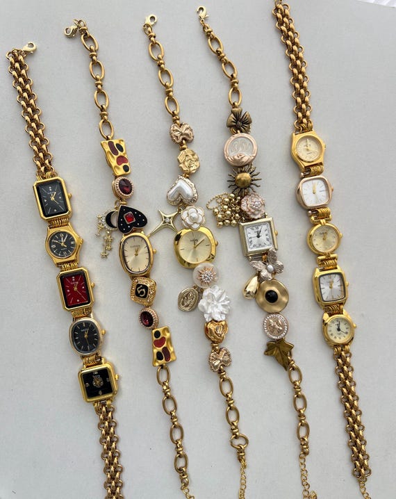 Vintage charm gold watch choker necklace,star flower charm necklace, elegant women watch necklace,Y2K gold watch,wedding watch jewelry gift