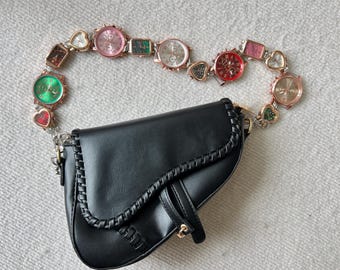 Punk multicolor watch bag strap,  trendy clocks metal bag chains, Y2K watch bag accessory, watch bag chain & belt,  unique  watch gift