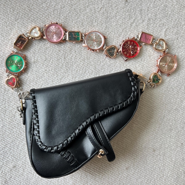 Punk multicolor Taschengurt, trendige Uhren Metall Taschenketten, Y2K Uhrentaschenzubehör, Taschenkette & Gürtel, einzigartiges Uhrengeschenk