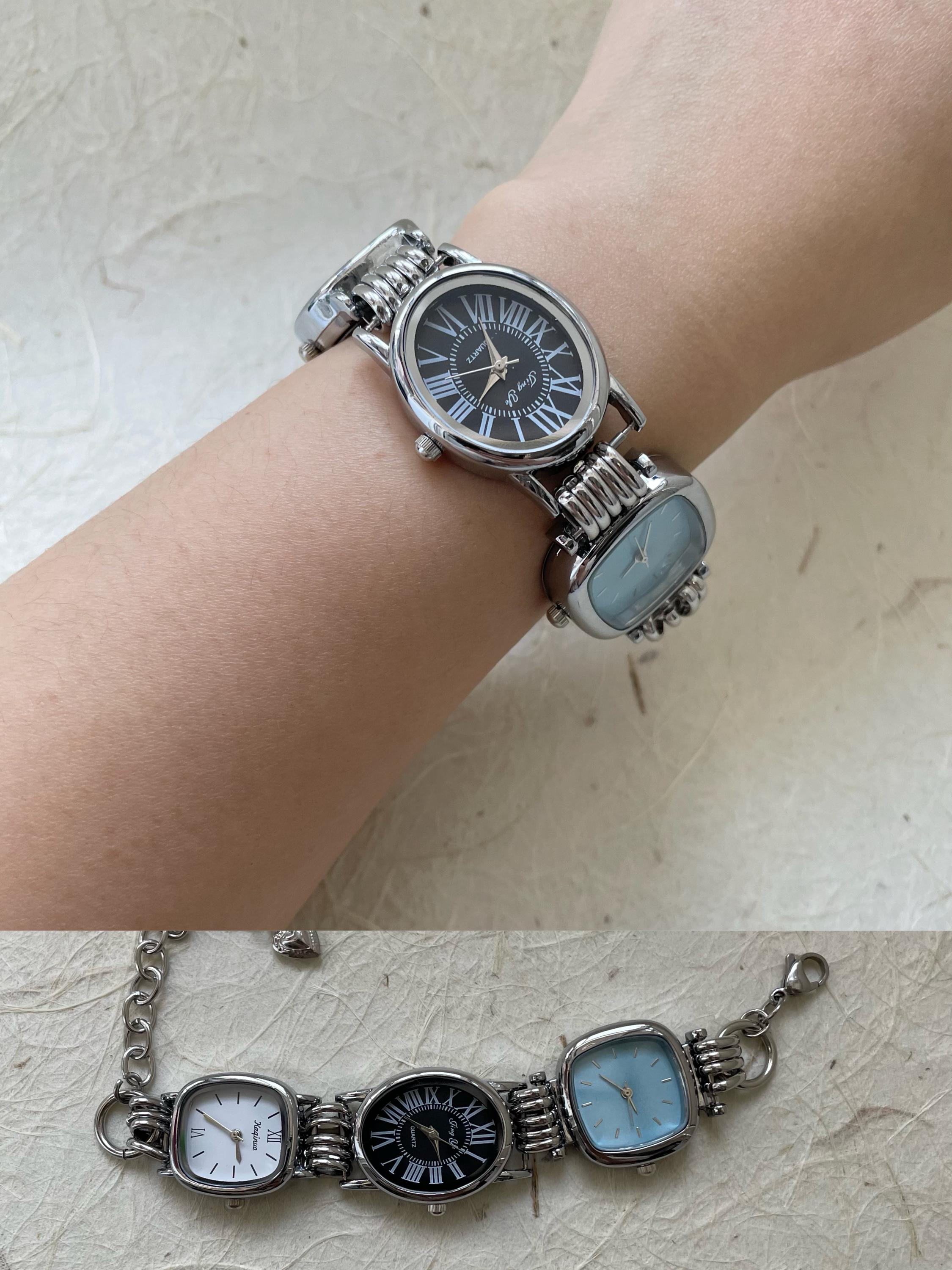 Vintage Punk 3 Watches Bracelet, Multi Watch Bracelet, Y2K Silver
