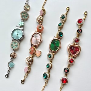 Vintage Button Beads Watch Bracelet, Y2K Design Charm Watch,Colorful Wrist Watch For Woman,Handmade Gemstone Bracelet,Wedding Watch Jewelry.