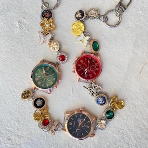Vintage Red and Green Button Watch Bag Strap,Clock Purses Strap,Grunge Black Watch Bag Chain,Watch Purse Strap,Cute Watch Handbag Chain Gift