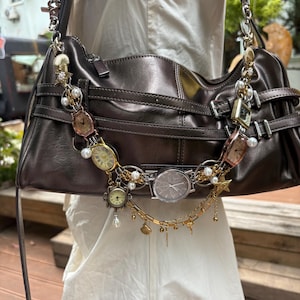 Y2K Multi-Charm Watch Bag Strap,Gold Pearl Watch Bag Chain,Star Silver Chain Bag Accessory,Grunge Watch Bag Chain,Unisex Watch Pants Chain