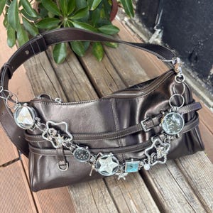 Punk Silver Star Watch Bag Strap&Pants Chain,Star Charm Bag Accessory,Grunge Silver Pants Chain,Star Clock Choker,Y2K Star Watch Accessory