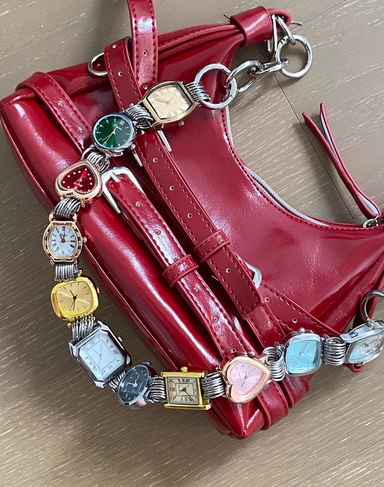 Punk multi watch bag strap & chunky pants chain,Y2K watch bag chain. Trendy clocks bag chain,Grunge watch bag accessory,Unique gold watch gift
