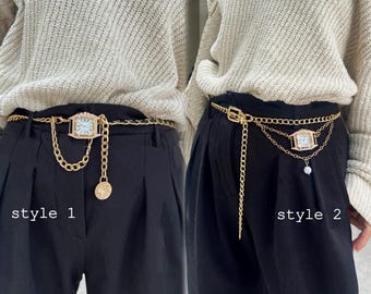 Punk Gold Watch Belt,layered Pants Chain, Gold Chain Belt  display picture 2