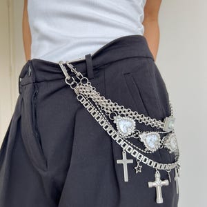 Punk Silver Watch Layered Pants Chain,Grunge Silver Chain Pants Accessory,Gothic Cross Pants Chain,Chunky Chain Belt,Y2K Watch Waist Jewelry A set