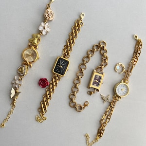 Elegant Charm Gold Watch Bracelet,Woman's Gold Wrist Watch, Red Dial Gold Watch gift, Y2KUnique Design Watch,Trendy Wedding Watch Jewelry.