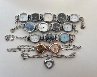 Punk Silver Watch Bracelet Collection, Multi-Watch Bracelet, Y2K Watch Jewelry, Heart Clock Bracelet, Unique Statement Watch Jewelry Gift
