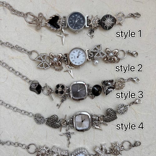 Vintage Black and White Watch Bracelet,black Watch Jewelry  display picture 3