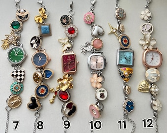 Vintage bedelpolshorloge, Y2K-horlogearmband, edelsteen horlogearmband, gouden polshorloge, dameshorloge cadeau, trouwhorloge sieraden, kerstcadeau