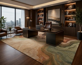 Hand-Tufted Wool Rug, Earth Tone Marble Abstract Area Rug