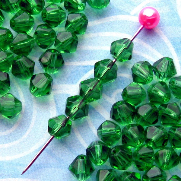 70 Pieces, 4mm Emerald Green Crystal Bicones - 4mm Green Bicone Crystal Beads - 4mm x 4mm Green Glass Beads (CBD0125)