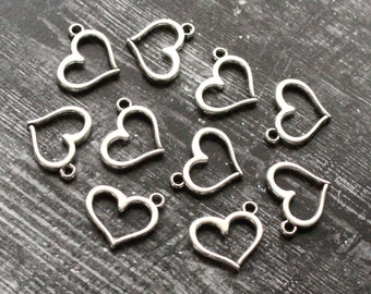10 Heart Charms Antiqued Bronze Miniature Heart Charms BULK Charms Lot