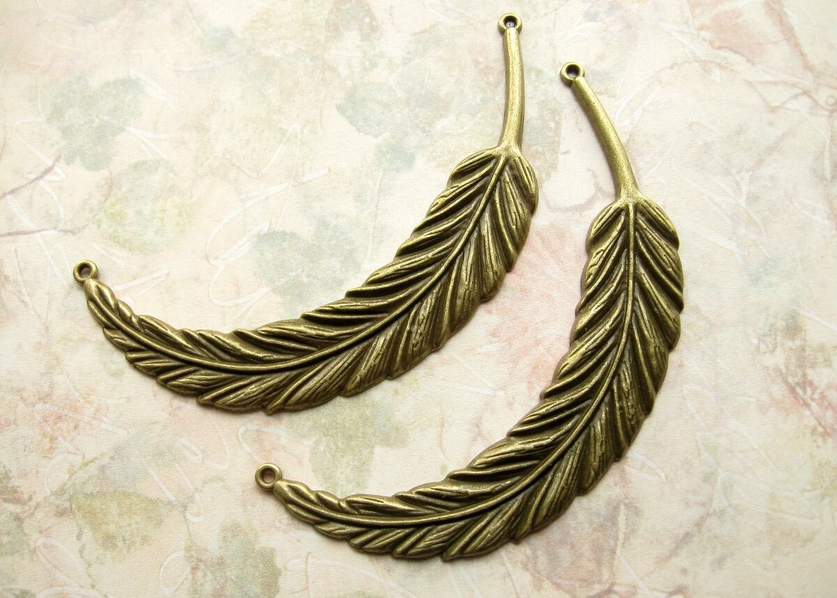 Bronze Feather Pendants 92mm Set of 2 Large Bronze Feather Etsy