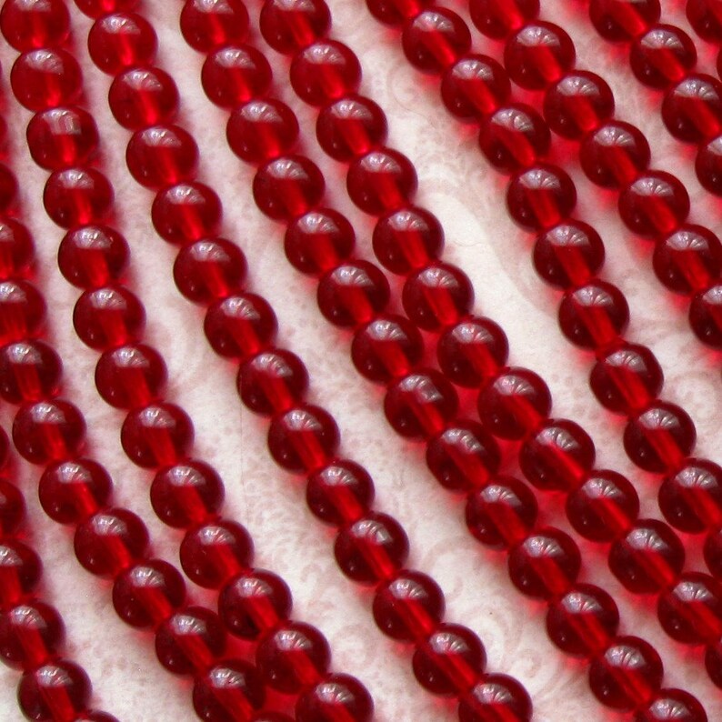 150 Pieces 4mm Red Glass Beads 150 Beads on Two 12 Etsy