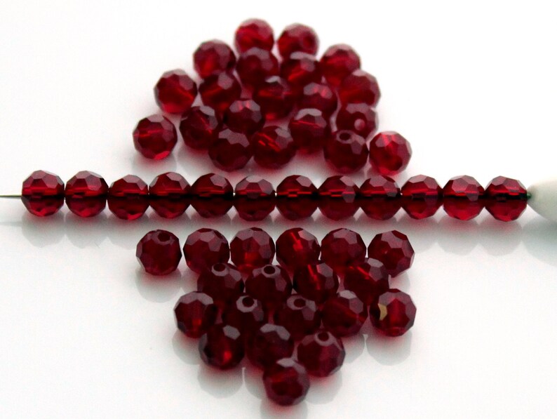6mm Dark Red Crystal Beads Set of 50 6mm Wine Red Round Etsy