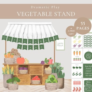 Vegetable Stand Dramatic Play Printable-Pretend Play Farmers Market-Kids Farm Activity-Kitchen Garden Veggie Cut Outs-Toddler Montessori