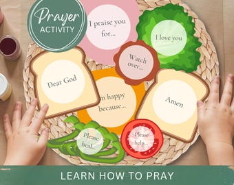 Kids Prayer Sandwich Craft Activity Printable-Learning How To Pray Cards-Christian Sunday School Praying Lesson-Back To School Paper Craft