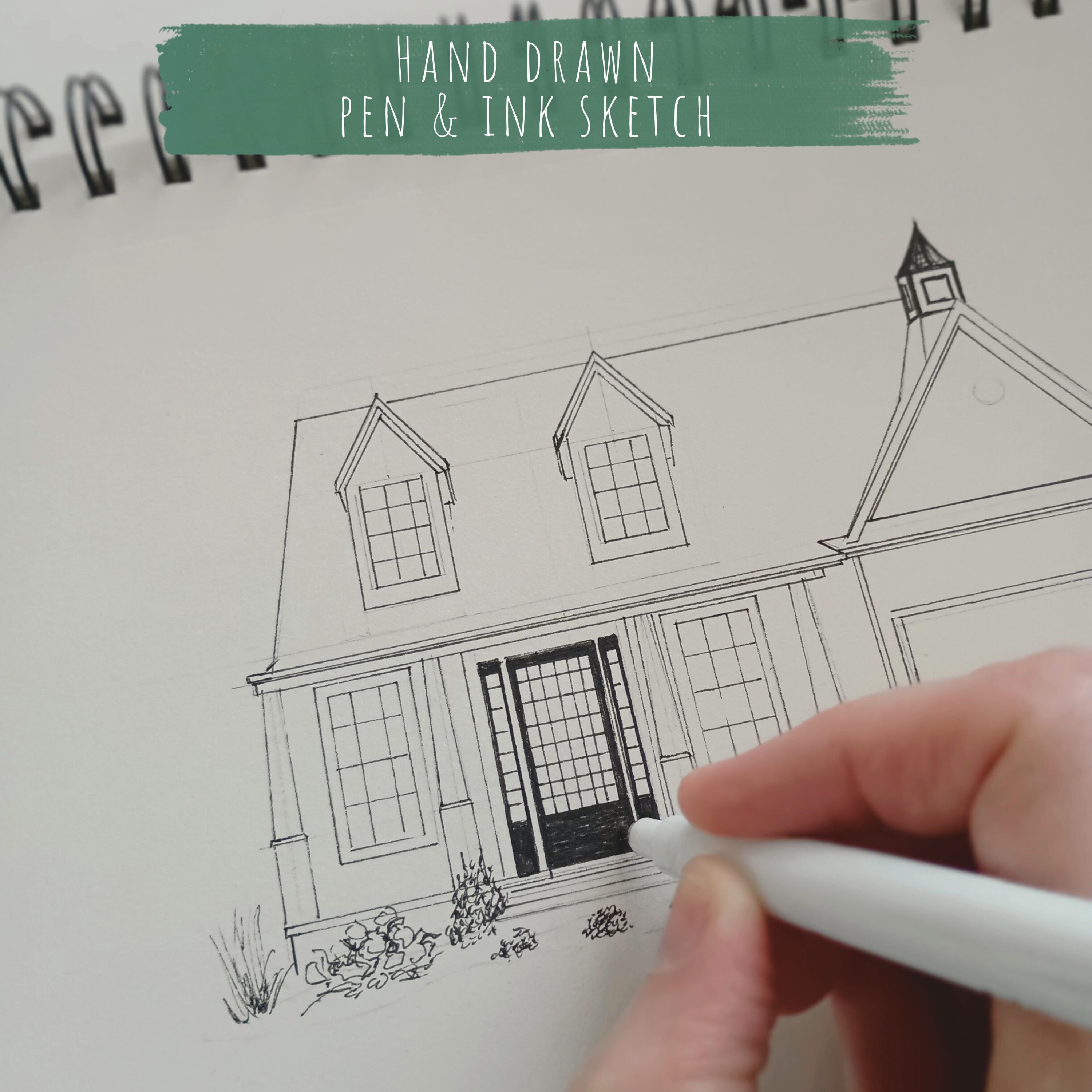 Custom House Drawing From Photo-hand Sketched Pen & Ink Home ...
