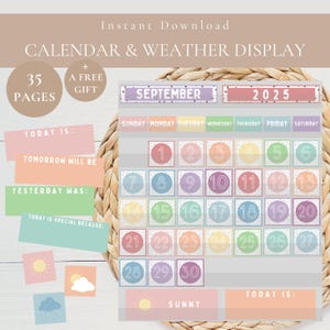 Polka Dot Pastel Classroom Calendar & Weather Display Digital Print For Pocket Calendar-DIY Homeschool Bulletin Board-Elementary Class Decor