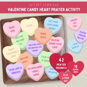 Valentine Candy Heart Prayer Activity Printable-Valentine's Day Sunday School Praying Lesson-February Homeschool Love Pray Prompts