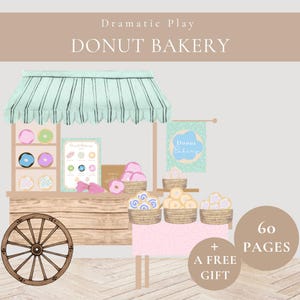 Donut Bakery Dramatic Play Kit-Bakery Pretend Play Printables-DIY PreK Homeschool Bake Role Play-Toddler Sequencing Recipe Cards Activity