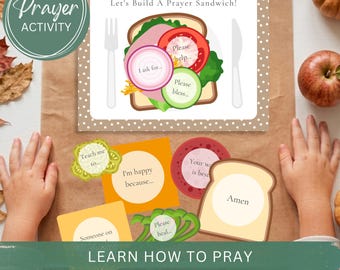 Kids Prayer Sandwich Craft Activity Printable-Learning How To Pray Cards-Christian Sunday School Praying Lesson-Children's Church Ministry