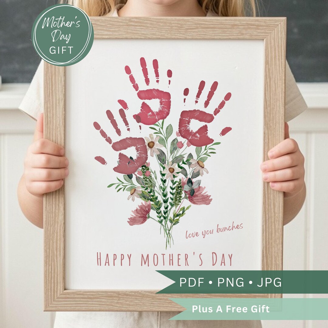 Mothers Day Pink Flower Bouquet Handprint Craft Printable-love You ...
