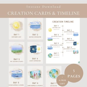 Cartes de création de la Bible + chronologie PDF imprimable - Enfants chrétiens, école du dimanche, Genèse, cours pour enfants, école à la maison, sciences, cartes-éclair - Jésus et moi