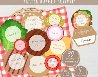 Kids Burger Prayer Sandwich Craft Activity Printable-Christian Sunday School Praying Lesson-Homeschool How To Pray Religious Prompts