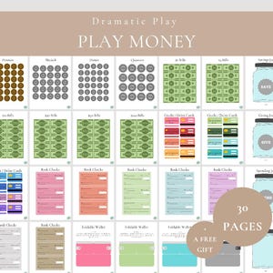 Printable Play Money For Dramatic Play-Paper Dollar Bills, Coins, Checks-Pretend Play Credit Card & Debit Card-Bank Pretend Play-Budget Jars