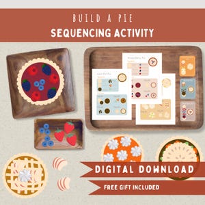 Build A Pie Sequencing Activity Printable-Bakery Pretend Dramatic Play Sequence Recipe Cards-Homeschool Montessori