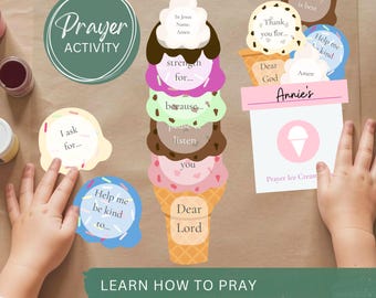 Kids Prayer Ice Cream Cone Craft Activity Printable-Christian Sunday School Praying Lesson-Summer Learning How To Pray Sequencing Game