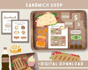 Sandwich Shop Pretend Play Printable-Cafe Deli Dramatic Play Set-Build A Sub Sequencing Recipe Cards-Kids Chef Role Playing Activity
